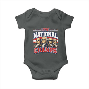 1776 National Champs Founding Fathers Graphic Baby Onesie Funny George Washington and Presidents Sunglasses Sports Style Patriotic TS02 Dark Heather Print Your Wear