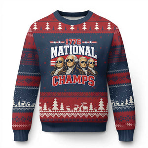 1776 National Champs Founding Fathers Graphic Ugly Christmas Sweater Funny George Washington and Presidents Sunglasses Sports Style Patriotic TS02 Navy Red Print Your Wear