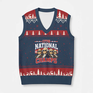 1776 National Champs Founding Fathers Graphic V-Neck Knit Sweater Vest Funny George Washington and Presidents Sunglasses Sports Style Patriotic TS02 Navy Red Print Your Wear