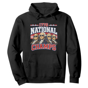 1776 National Champs Founding Fathers Graphic Hoodie Funny George Washington and Presidents Sunglasses Sports Style Patriotic TS02 Black Print Your Wear