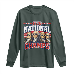 1776 National Champs Founding Fathers Graphic Long Sleeve Shirt Funny George Washington and Presidents Sunglasses Sports Style Patriotic TS02 Dark Forest Green Print Your Wear