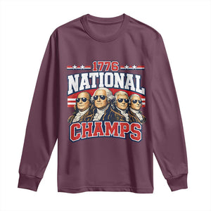 1776 National Champs Founding Fathers Graphic Long Sleeve Shirt Funny George Washington and Presidents Sunglasses Sports Style Patriotic TS02 Maroon Print Your Wear