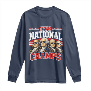 1776 National Champs Founding Fathers Graphic Long Sleeve Shirt Funny George Washington and Presidents Sunglasses Sports Style Patriotic TS02 Navy Print Your Wear