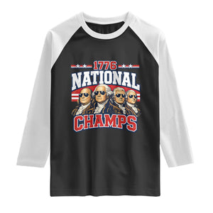 1776 National Champs Founding Fathers Graphic Raglan Shirt Funny George Washington and Presidents Sunglasses Sports Style Patriotic TS02 Black White Print Your Wear