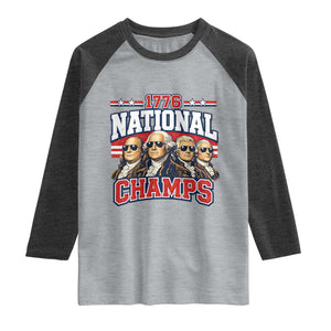 1776 National Champs Founding Fathers Graphic Raglan Shirt Funny George Washington and Presidents Sunglasses Sports Style Patriotic TS02 Heather Gray Heather Charcoal Print Your Wear