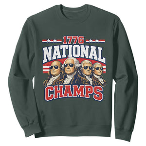 1776 National Champs Founding Fathers Graphic Sweatshirt Funny George Washington and Presidents Sunglasses Sports Style Patriotic TS02 Dark Forest Green Print Your Wear