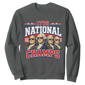 1776 National Champs Founding Fathers Graphic Sweatshirt Funny George Washington and Presidents Sunglasses Sports Style Patriotic TS02 Dark Heather Print Your Wear