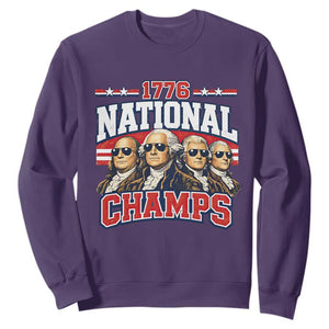 1776 National Champs Founding Fathers Graphic Sweatshirt Funny George Washington and Presidents Sunglasses Sports Style Patriotic TS02 Purple Print Your Wear
