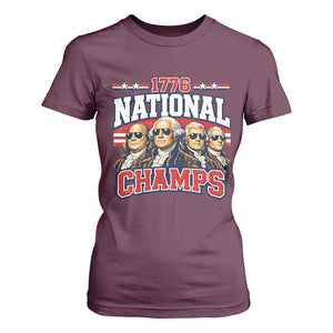 1776 National Champs Founding Fathers Graphic T Shirt For Women Funny George Washington and Presidents Sunglasses Sports Style Patriotic TS02 Maroon Print Your Wear