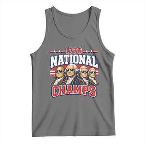 1776 National Champs Founding Fathers Graphic Tank Top Funny George Washington and Presidents Sunglasses Sports Style Patriotic TS02 Black Heather Print Your Wear