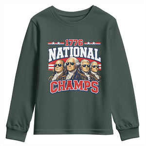 1776 National Champs Founding Fathers Graphic Youth Sweatshirt Funny George Washington and Presidents Sunglasses Sports Style Patriotic TS02 Dark Forest Green Print Your Wear