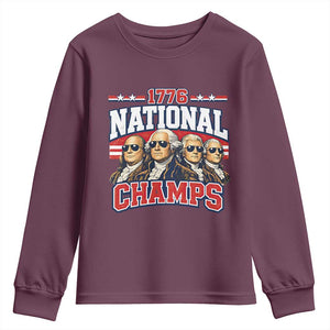 1776 National Champs Founding Fathers Graphic Youth Sweatshirt Funny George Washington and Presidents Sunglasses Sports Style Patriotic TS02 Maroon Print Your Wear