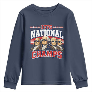 1776 National Champs Founding Fathers Graphic Youth Sweatshirt Funny George Washington and Presidents Sunglasses Sports Style Patriotic TS02 Navy Print Your Wear