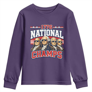 1776 National Champs Founding Fathers Graphic Youth Sweatshirt Funny George Washington and Presidents Sunglasses Sports Style Patriotic TS02 Purple Print Your Wear