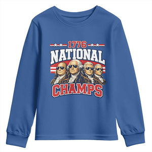 1776 National Champs Founding Fathers Graphic Youth Sweatshirt Funny George Washington and Presidents Sunglasses Sports Style Patriotic TS02 Royal Blue Print Your Wear