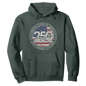 United States of America 250th Anniversary Vintage Seal Hoodie Distressed American Flag 1776 to 2026 Semiquincentennial Patriotic TS02 Dark Forest Green Print Your Wear