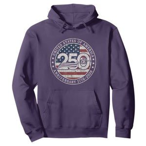 United States of America 250th Anniversary Vintage Seal Hoodie Distressed American Flag 1776 to 2026 Semiquincentennial Patriotic TS02 Purple Print Your Wear