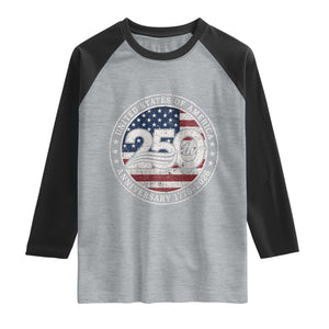 United States of America 250th Anniversary Vintage Seal Raglan Shirt Distressed American Flag 1776 to 2026 Semiquincentennial Patriotic TS02 Heather Gray Black Print Your Wear
