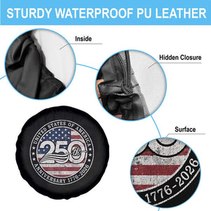 United States of America 250th Anniversary Vintage Seal Spare Tire Cover Distressed American Flag 1776 to 2026 Semiquincentennial Patriotic