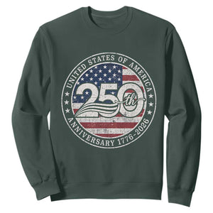 United States of America 250th Anniversary Vintage Seal Sweatshirt Distressed American Flag 1776 to 2026 Semiquincentennial Patriotic TS02 Dark Forest Green Print Your Wear