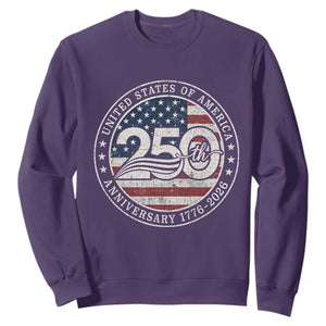 United States of America 250th Anniversary Vintage Seal Sweatshirt Distressed American Flag 1776 to 2026 Semiquincentennial Patriotic TS02 Purple Print Your Wear