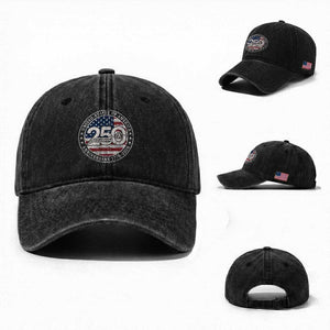 United States of America 250th Anniversary Vintage Seal Washed Cotton Baseball Cap Distressed American Flag 1776 to 2026 Semiquincentennial Patriotic TS02 Washed Cap Universal Fit Black Print Your Wear