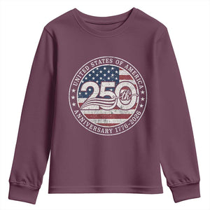 United States of America 250th Anniversary Vintage Seal Youth Sweatshirt Distressed American Flag 1776 to 2026 Semiquincentennial Patriotic TS02 Maroon Print Your Wear