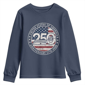 United States of America 250th Anniversary Vintage Seal Youth Sweatshirt Distressed American Flag 1776 to 2026 Semiquincentennial Patriotic TS02 Navy Print Your Wear