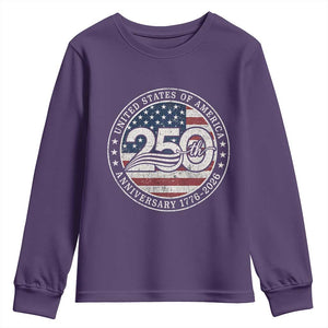 United States of America 250th Anniversary Vintage Seal Youth Sweatshirt Distressed American Flag 1776 to 2026 Semiquincentennial Patriotic TS02 Purple Print Your Wear
