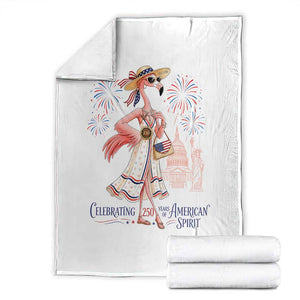 Celebrating 250 Years of American Spirit Flamingo Throw Blanket Cute Patriotic Tropical Bird Summer Landmarks Fireworks TS02 White Print Your Wear