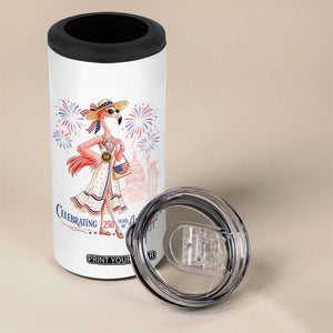 Celebrating 250 Years of American Spirit Flamingo 4 in 1 Can Cooler Tumbler Cute Patriotic Tropical Bird Summer Landmarks Fireworks TS02 Print Your Wear