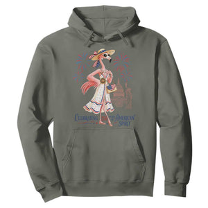 Celebrating 250 Years of American Spirit Flamingo Hoodie Cute Patriotic Tropical Bird Summer Landmarks Fireworks TS02 Military Green Print Your Wear