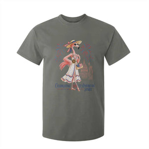 Celebrating 250 Years of American Spirit Flamingo T Shirt For Kid Cute Patriotic Tropical Bird Summer Landmarks Fireworks TS02 Military Green Print Your Wear