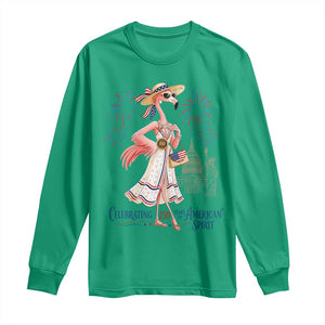 Celebrating 250 Years of American Spirit Flamingo Long Sleeve Shirt Cute Patriotic Tropical Bird Summer Landmarks Fireworks TS02 Irish Green Print Your Wear