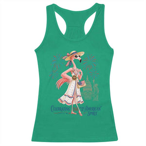 Celebrating 250 Years of American Spirit Flamingo Racerback Tank Top Cute Patriotic Tropical Bird Summer Landmarks Fireworks TS02 Irish Green Print Your Wear