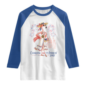 Celebrating 250 Years of American Spirit Flamingo Raglan Shirt Cute Patriotic Tropical Bird Summer Landmarks Fireworks TS02 White Royal Print Your Wear