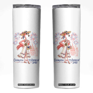 Celebrating 250 Years of American Spirit Flamingo Skinny Tumbler Cute Patriotic Tropical Bird Summer Landmarks Fireworks TS02 White Print Your Wear
