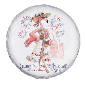 Celebrating 250 Years of American Spirit Flamingo Spare Tire Cover Cute Patriotic Tropical Bird Summer Landmarks Fireworks TS02 Print Your Wear