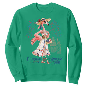 Celebrating 250 Years of American Spirit Flamingo Sweatshirt Cute Patriotic Tropical Bird Summer Landmarks Fireworks TS02 Irish Green Print Your Wear