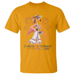 Celebrating 250 Years of American Spirit Flamingo T Shirt Cute Patriotic Tropical Bird Summer Landmarks Fireworks TS02 Gold Print Your Wear