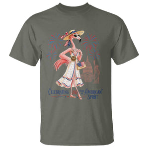Celebrating 250 Years of American Spirit Flamingo T Shirt Cute Patriotic Tropical Bird Summer Landmarks Fireworks TS02 Military Green Print Your Wear