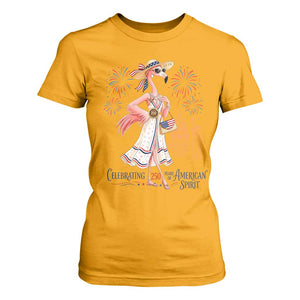 Celebrating 250 Years of American Spirit Flamingo T Shirt For Women Cute Patriotic Tropical Bird Summer Landmarks Fireworks TS02 Gold Print Your Wear