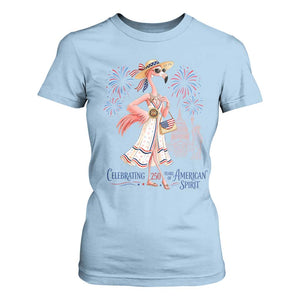 Celebrating 250 Years of American Spirit Flamingo T Shirt For Women Cute Patriotic Tropical Bird Summer Landmarks Fireworks TS02 Light Blue Print Your Wear