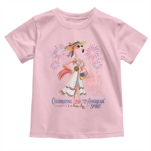 Celebrating 250 Years of American Spirit Flamingo Toddler T Shirt Cute Patriotic Tropical Bird Summer Landmarks Fireworks TS02 Light Pink Print Your Wear