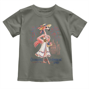 Celebrating 250 Years of American Spirit Flamingo Toddler T Shirt Cute Patriotic Tropical Bird Summer Landmarks Fireworks TS02 Military Green Print Your Wear