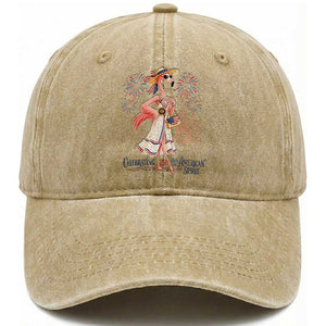 Celebrating 250 Years of American Spirit Flamingo Washed Cotton Baseball Cap Cute Patriotic Tropical Bird Summer Landmarks Fireworks TS02 Print Your Wear