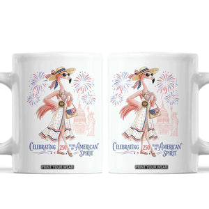 Celebrating 250 Years of American Spirit Flamingo Coffee Mug Cute Patriotic Tropical Bird Summer Landmarks Fireworks TS02 White Print Your Wear