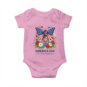 America 250 Patriotic Butterfly Floral Graphic Baby Onesie American Flag Wings Watercolor Wildflowers 1776 to 2026 Semiquincentennial TS02 Light Pink Print Your Wear