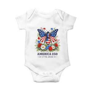 America 250 Patriotic Butterfly Floral Graphic Baby Onesie American Flag Wings Watercolor Wildflowers 1776 to 2026 Semiquincentennial TS02 White Print Your Wear