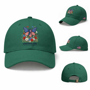 America 250 Patriotic Butterfly Floral Graphic Baseball Cap American Flag Wings Watercolor Wildflowers 1776 to 2026 Semiquincentennial TS02 Baseball Cap Universal Fit Irish Green Print Your Wear